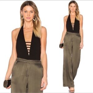 Revolve NBD Kathryn Bodysuit Plunging Neckline Laddered Strap Black Extra Small